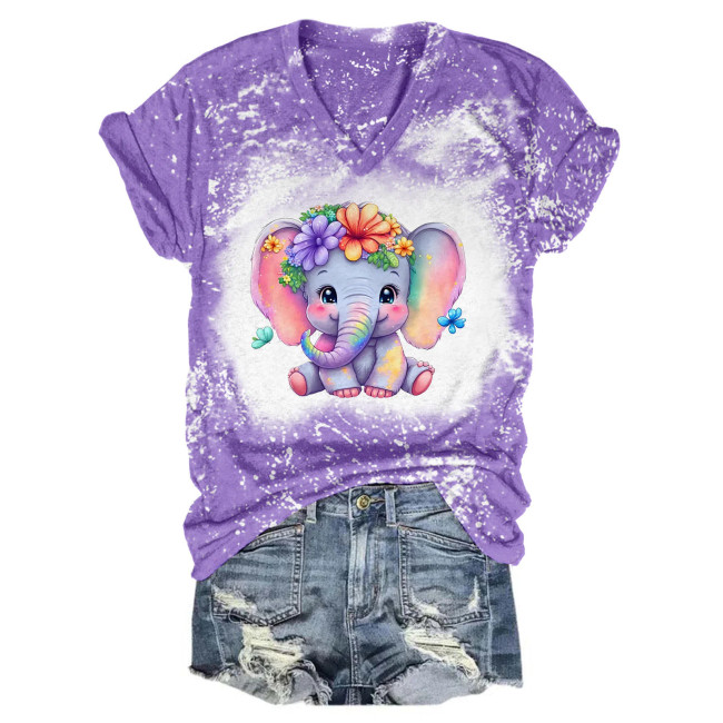 Babe Elephant Tie Dye V-Neck T-Shirt